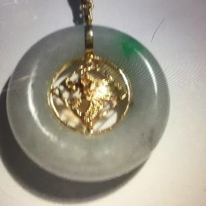 14K Gold Green Jade Pendant